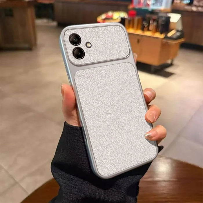 For Samsung Galaxy A06 4G Case PU Leather Texture Shockproof TPU Protective Phone Cover - White - 1