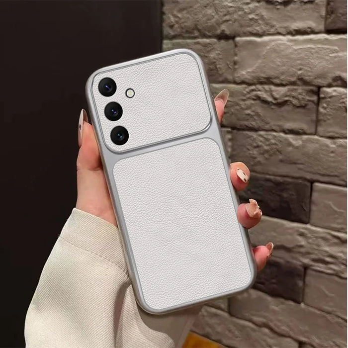 For Samsung Galaxy S25 Case PU Leather Texture Shockproof TPU Protective Phone Cover - White - 3