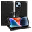 For iPhone 14 Wallet Case Crazy Horse Texture Leather Flip Phone Cover with Magnetic Closure - Black - 1