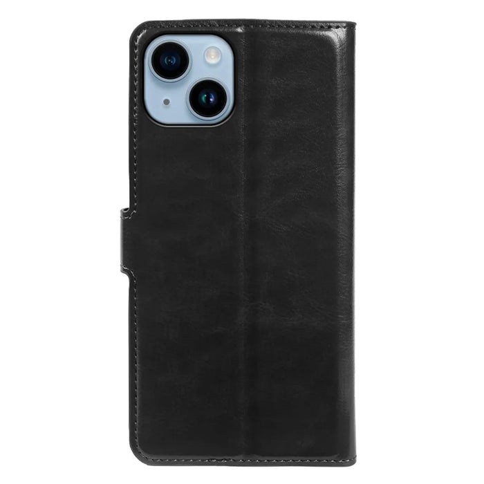 For iPhone 14 Wallet Case Crazy Horse Texture Leather Flip Phone Cover with Magnetic Closure - Black - 7