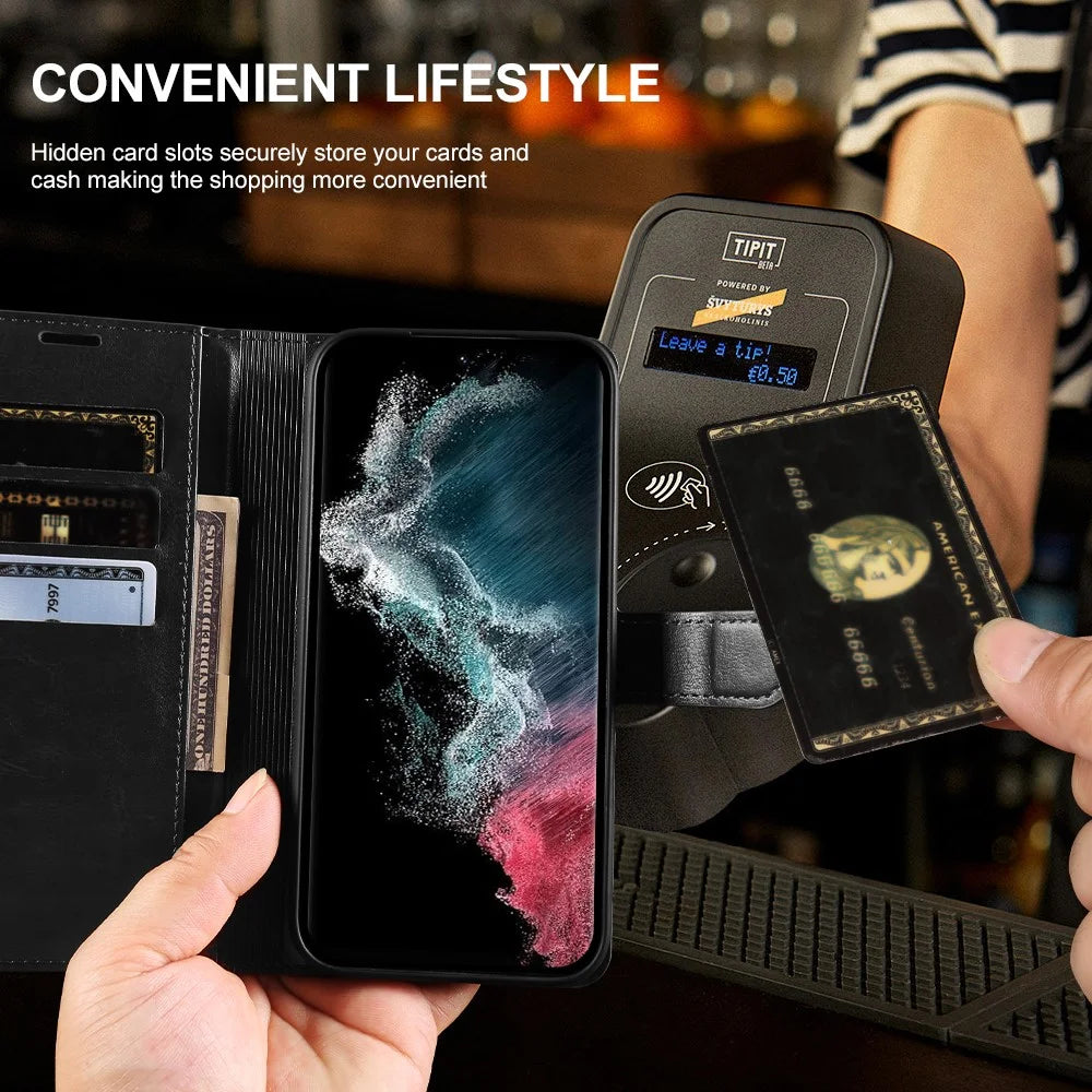 For Samsung Galaxy S22 Ultra 5G Wallet Case Crazy Horse Texture Leather Flip Phone Cover with Magnetic Closure - Black - 4