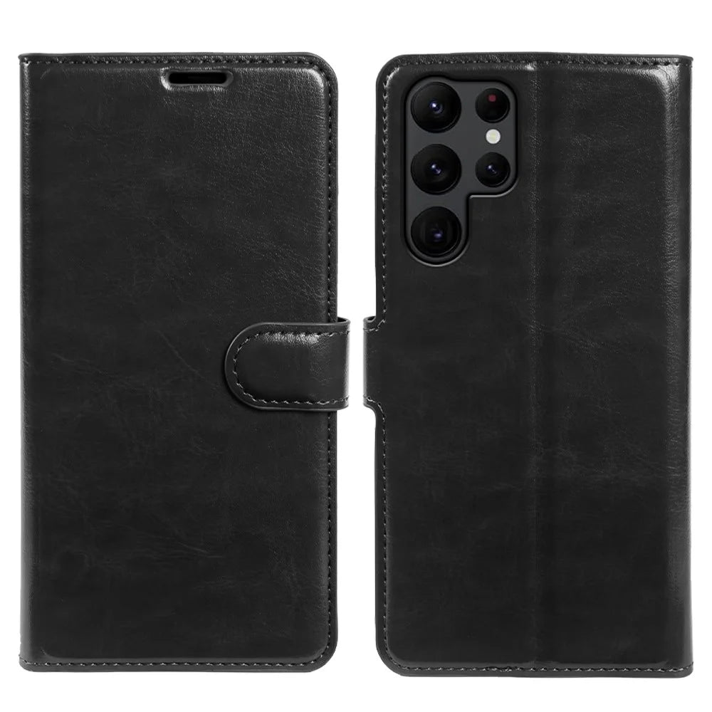 For Samsung Galaxy S22 Ultra 5G Wallet Case Crazy Horse Texture Leather Flip Phone Cover with Magnetic Closure - Black - 5