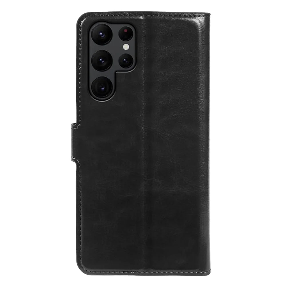 For Samsung Galaxy S22 Ultra 5G Wallet Case Crazy Horse Texture Leather Flip Phone Cover with Magnetic Closure - Black - 7