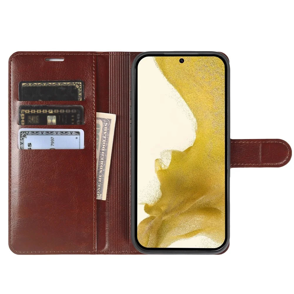 For Samsung Galaxy S22+ 5G Wallet Case Crazy Horse Texture Leather Flip Phone Cover with Magnetic Closure - Brown - 2