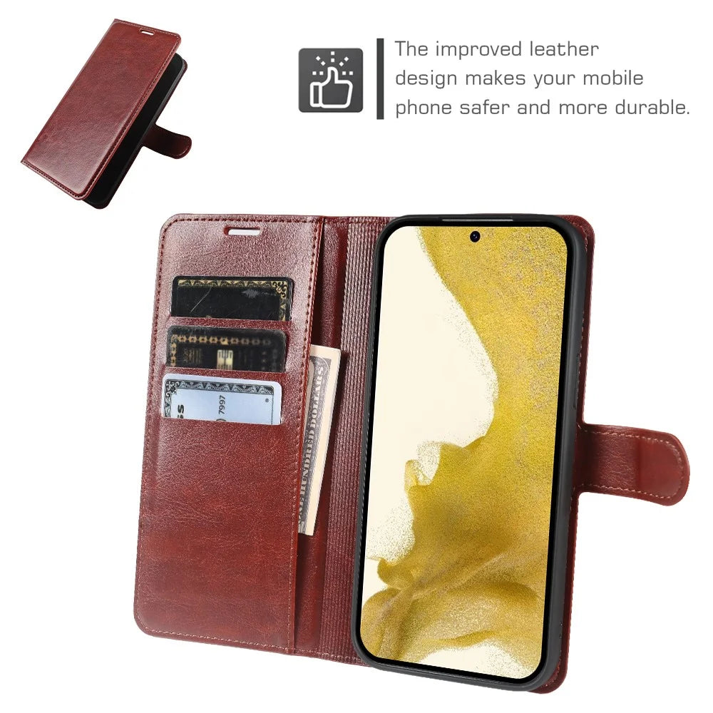 For Samsung Galaxy S22+ 5G Wallet Case Crazy Horse Texture Leather Flip Phone Cover with Magnetic Closure - Brown - 3