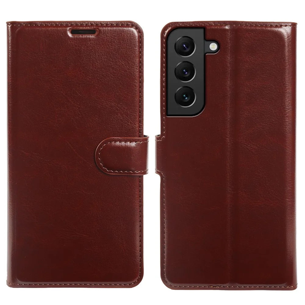 For Samsung Galaxy S22+ 5G Wallet Case Crazy Horse Texture Leather Flip Phone Cover with Magnetic Closure - Brown - 5