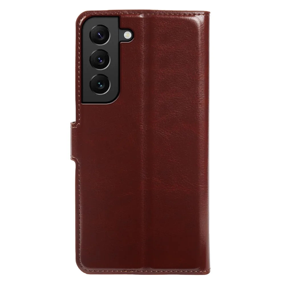 For Samsung Galaxy S22+ 5G Wallet Case Crazy Horse Texture Leather Flip Phone Cover with Magnetic Closure - Brown - 7