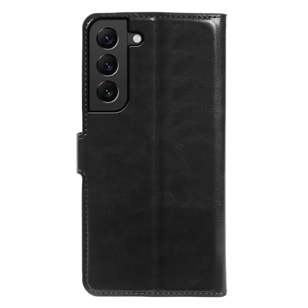 For Samsung Galaxy S22 5G Wallet Case Crazy Horse Texture Leather Flip Phone Cover with Magnetic Closure - Black - 7