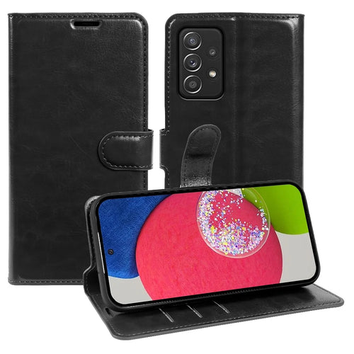 Wallet Case for Samsung Galaxy A52s 5G  /  A52 4G  /  A52 5G Crazy Horse Texture Leather Flip Phone Cover with Magnetic Closure - Black - 1