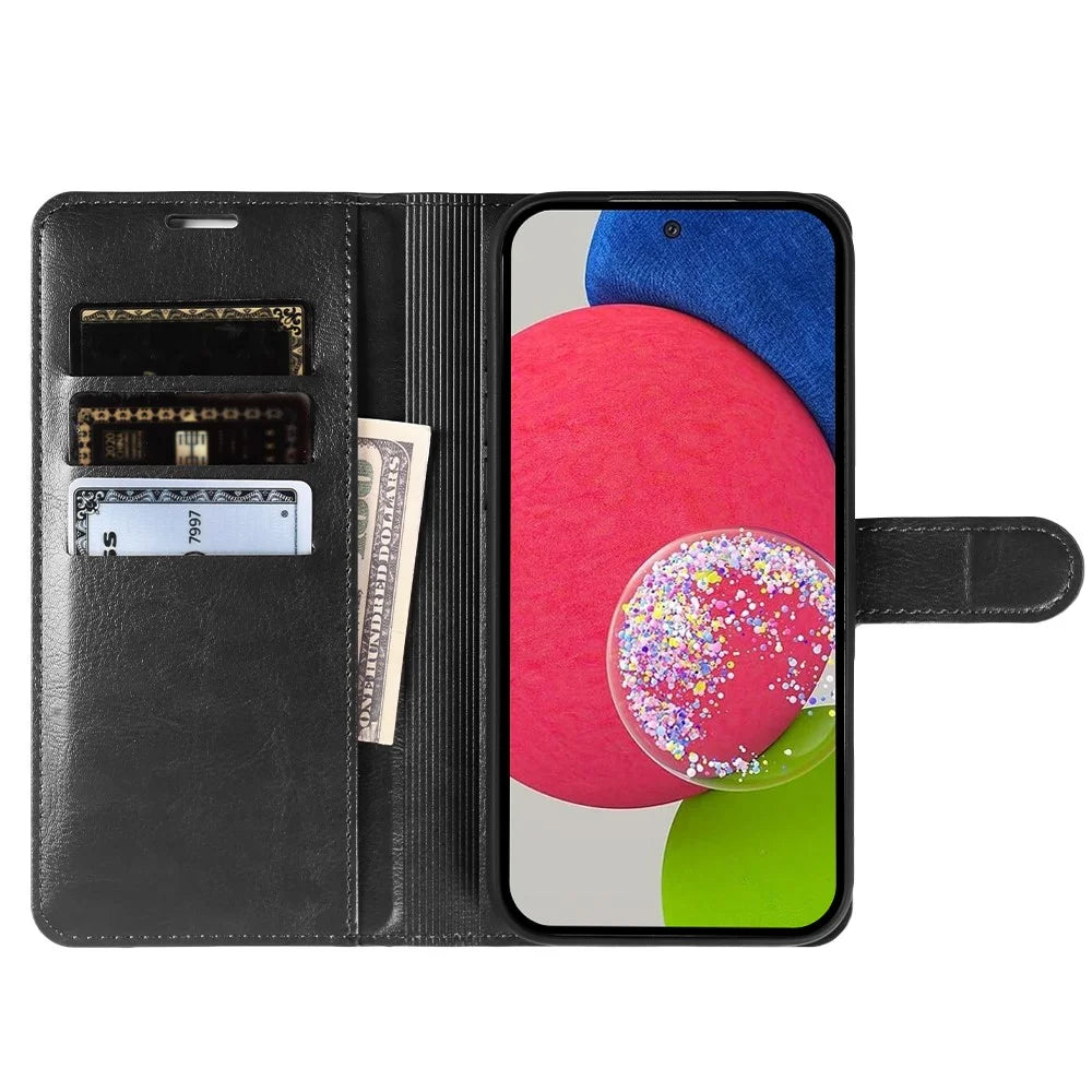 Wallet Case for Samsung Galaxy A52s 5G  /  A52 4G  /  A52 5G Crazy Horse Texture Leather Flip Phone Cover with Magnetic Closure - Black - 2
