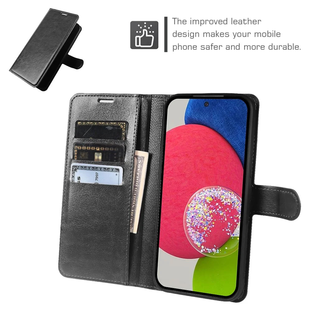 Wallet Case for Samsung Galaxy A52s 5G  /  A52 4G  /  A52 5G Crazy Horse Texture Leather Flip Phone Cover with Magnetic Closure - Black - 3