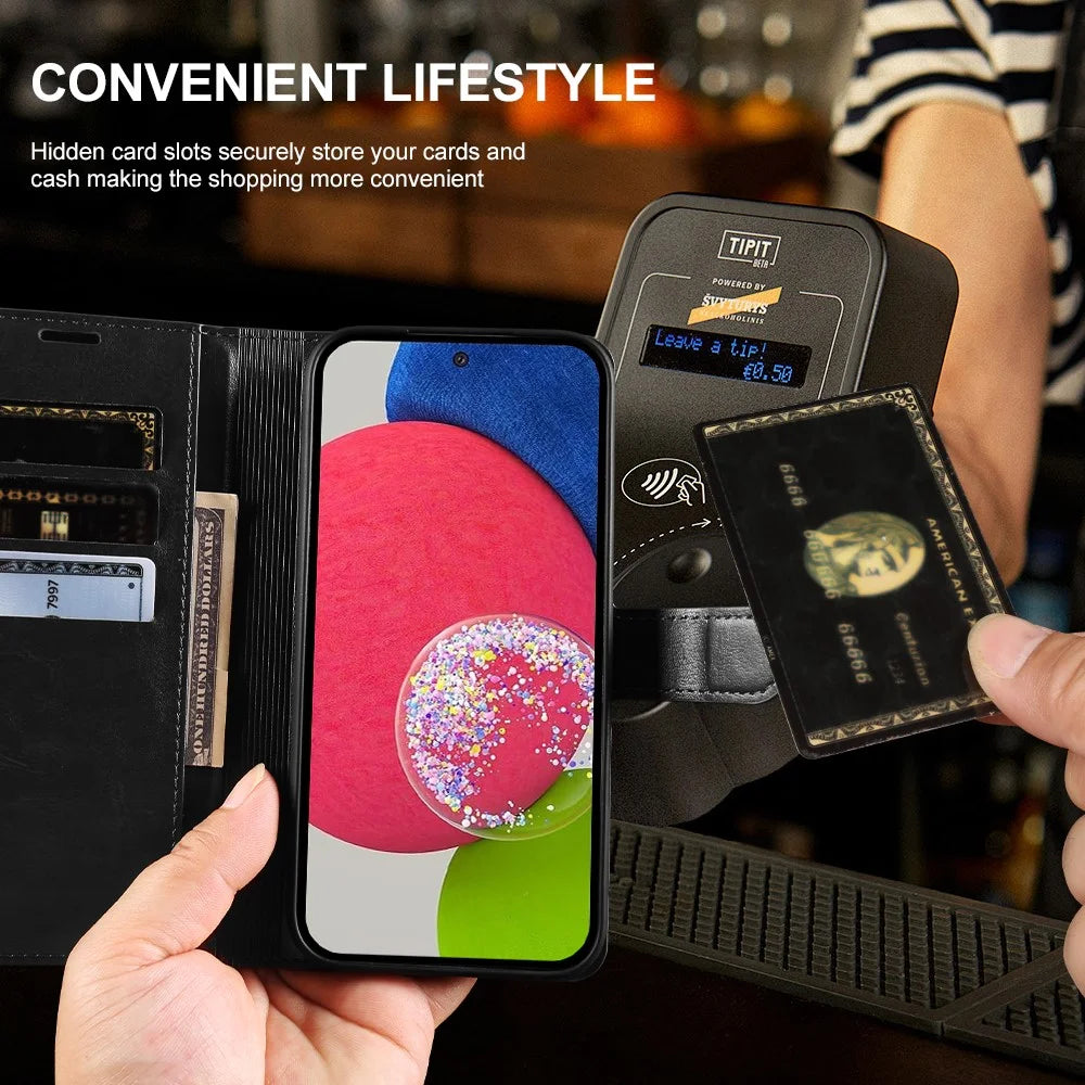 Wallet Case for Samsung Galaxy A52s 5G  /  A52 4G  /  A52 5G Crazy Horse Texture Leather Flip Phone Cover with Magnetic Closure - Black - 4
