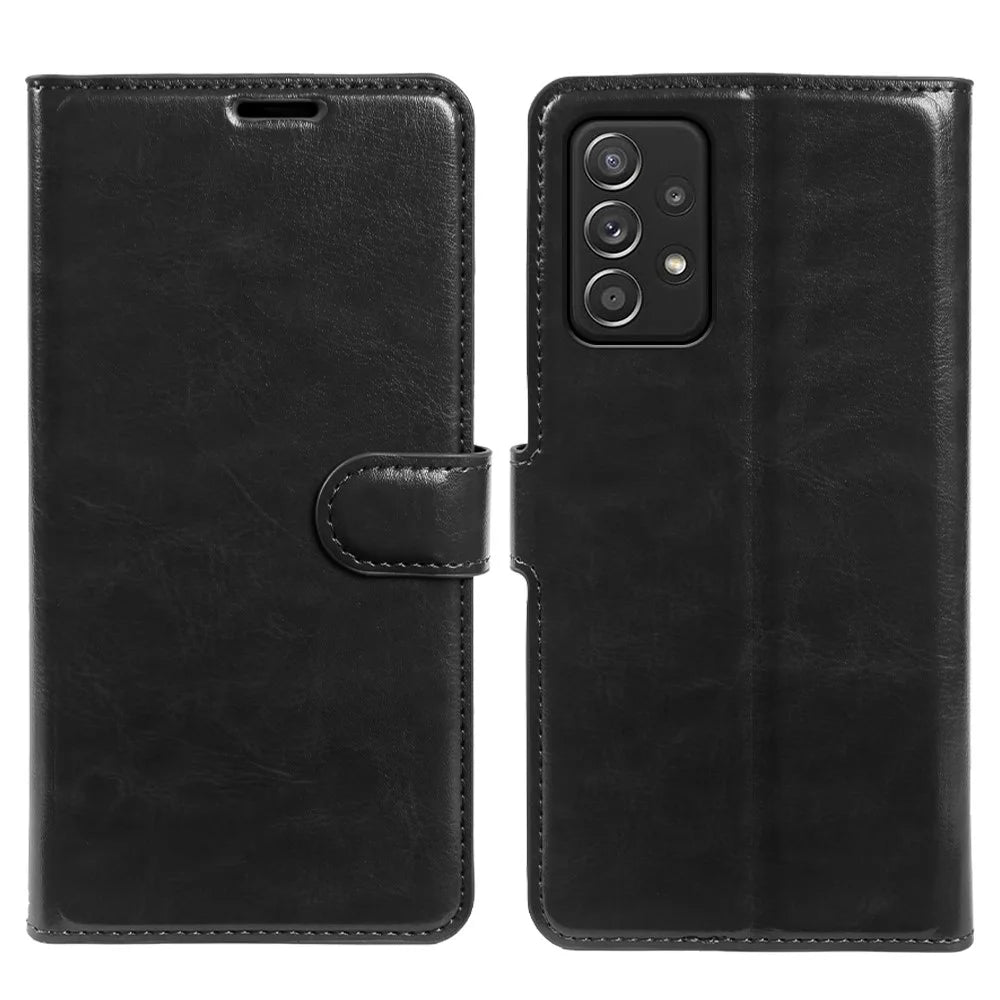 Wallet Case for Samsung Galaxy A52s 5G  /  A52 4G  /  A52 5G Crazy Horse Texture Leather Flip Phone Cover with Magnetic Closure - Black - 5