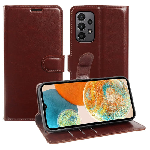 For Samsung Galaxy A23 5G (Global)  /  A23 4G Wallet Case Crazy Horse Texture Leather Flip Phone Cover with Magnetic Closure - Brown - 1