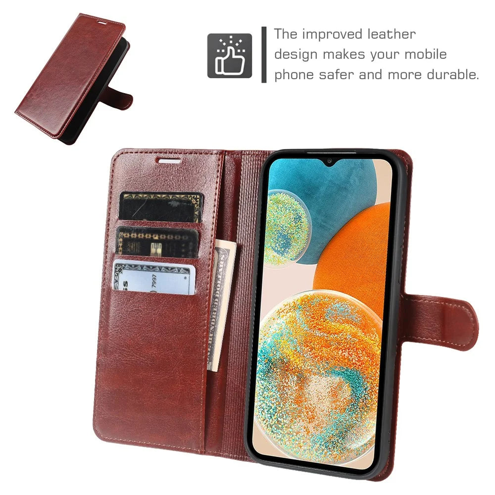 For Samsung Galaxy A23 5G (Global)  /  A23 4G Wallet Case Crazy Horse Texture Leather Flip Phone Cover with Magnetic Closure - Brown - 3