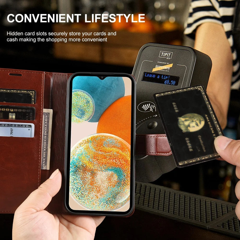 For Samsung Galaxy A23 5G (Global)  /  A23 4G Wallet Case Crazy Horse Texture Leather Flip Phone Cover with Magnetic Closure - Brown - 4