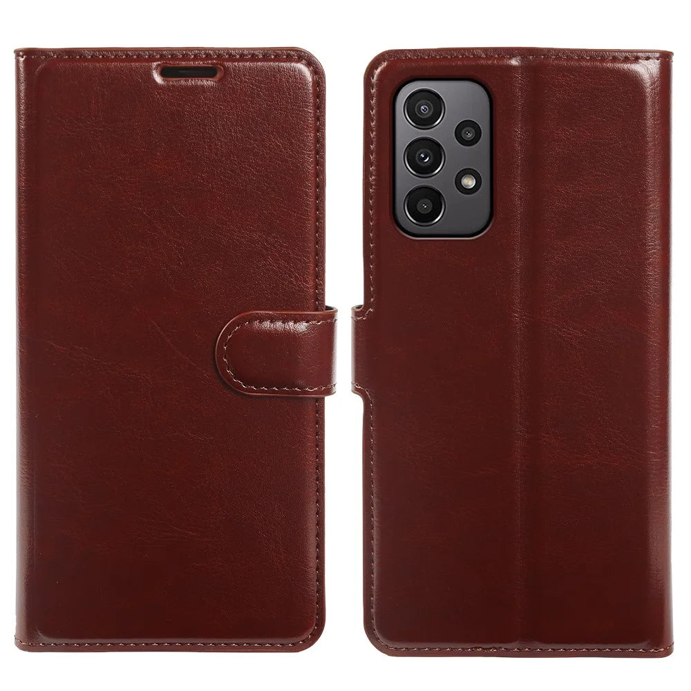 For Samsung Galaxy A23 5G (Global)  /  A23 4G Wallet Case Crazy Horse Texture Leather Flip Phone Cover with Magnetic Closure - Brown - 5