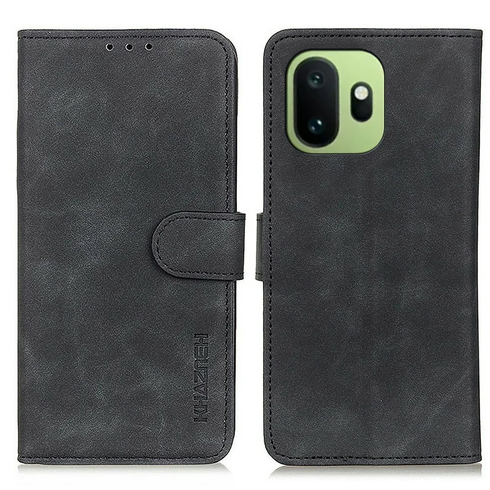 KHAZNEH For OnePlus 15T 5G Case PU Leather Retro Texture Phone Cover - Black - 1