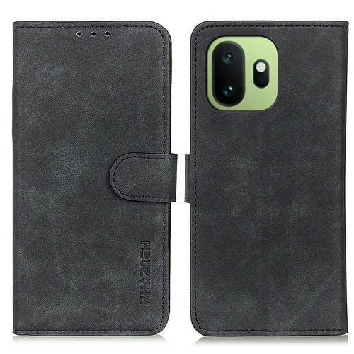 KHAZNEH For OnePlus 15T 5G Case PU Leather Retro Texture Phone Cover - Black - 1