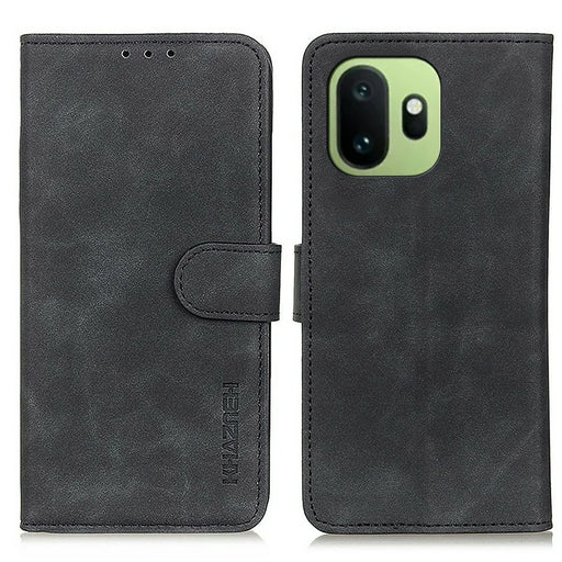KHAZNEH For OnePlus 15T 5G Case PU Leather Retro Texture Phone Cover - Black - 1