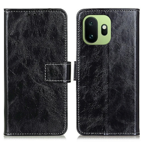 For OnePlus 15T 5G Case Wallet Leather Phone Cover Crazy Horse Texture - Black - 1