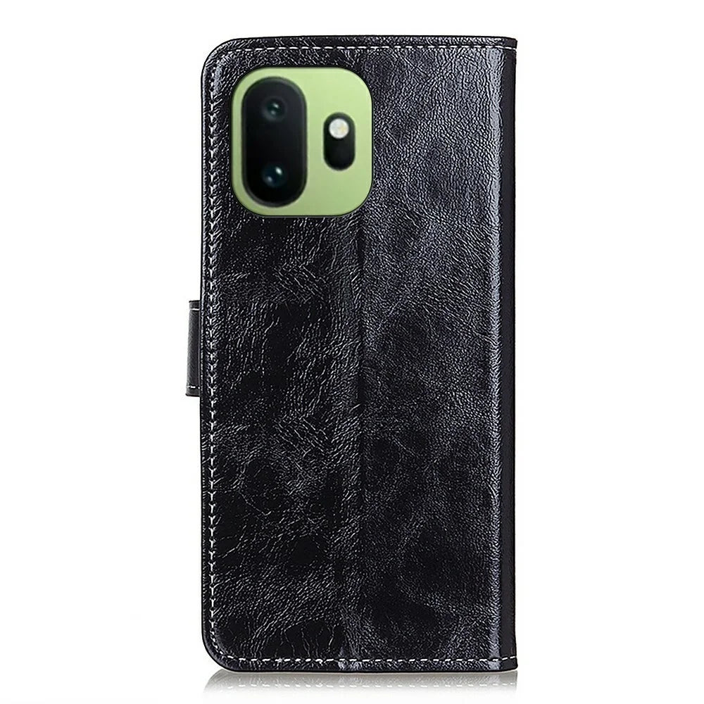 For OnePlus 15T 5G Case Wallet Leather Phone Cover Crazy Horse Texture - Black - 6