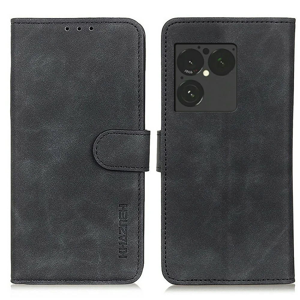 KHAZNEH For Sony Xperia 1 VIII Case PU Leather Retro Texture Phone Cover - Black - 1