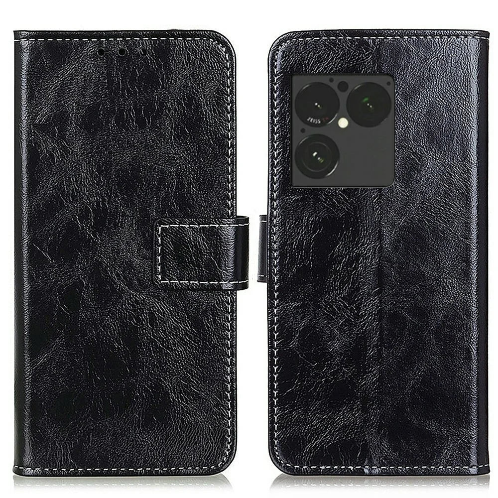 For Sony Xperia 1 VIII Case Wallet Leather Phone Cover Crazy Horse Texture - Black - 1