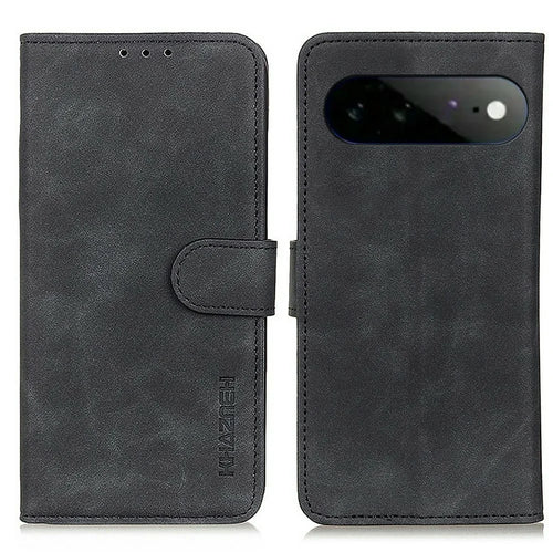 KHAZNEH For Google Pixel 11 Pro XL Case PU Leather Retro Texture Phone Cover - Black - 1