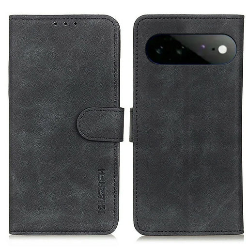 KHAZNEH For Google Pixel 11 Pro XL Case PU Leather Retro Texture Phone Cover - Black - 1