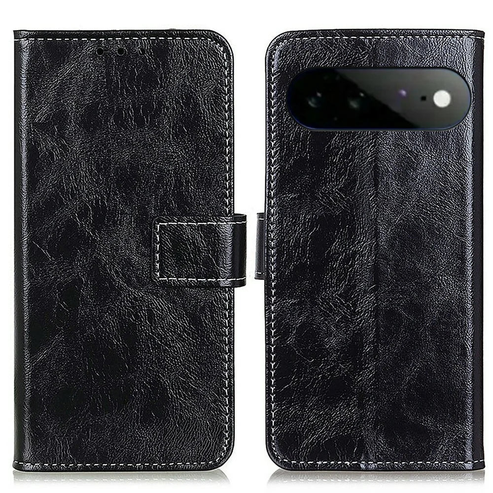 For Google Pixel 11 Pro XL Case Wallet Leather Phone Cover Crazy Horse Texture - Black - 1