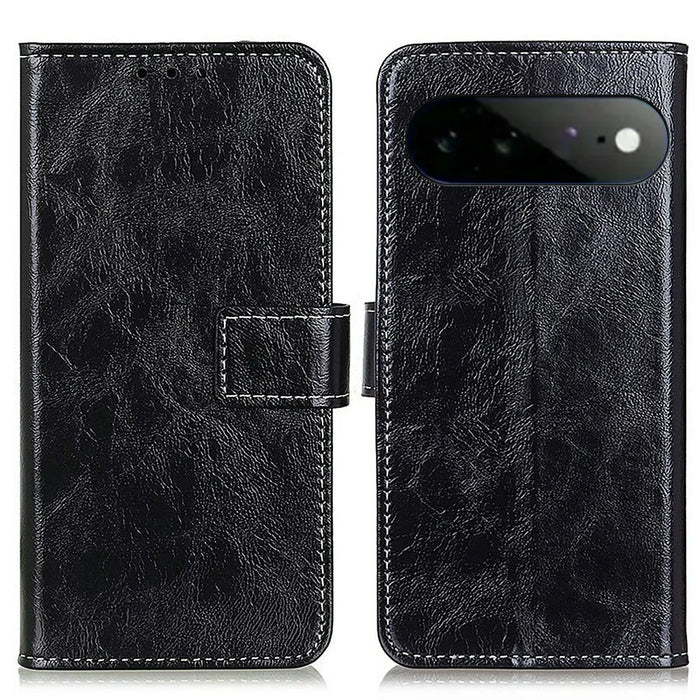 For Google Pixel 11 Pro XL Case Wallet Leather Phone Cover Crazy Horse Texture - Black - 1