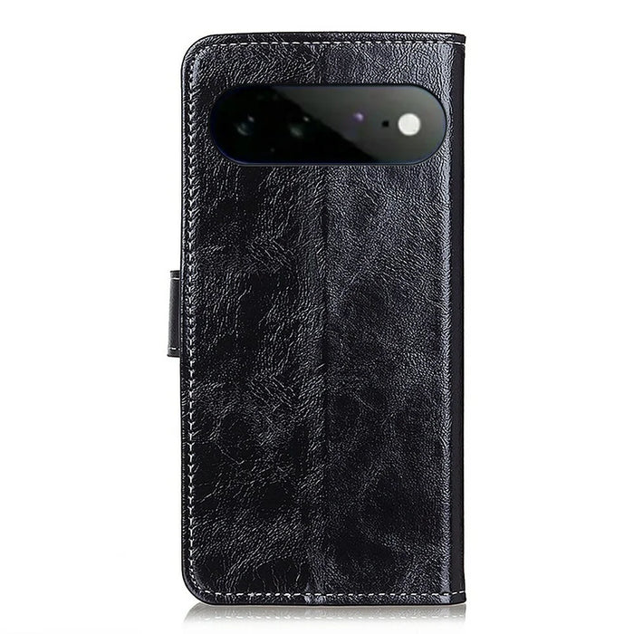 For Google Pixel 11 Pro XL Case Wallet Leather Phone Cover Crazy Horse Texture - Black - 6