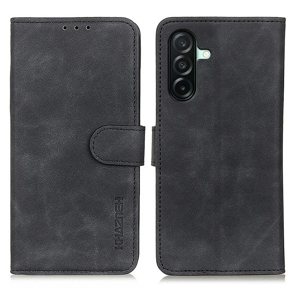 KHAZNEH For Samsung Galaxy A27 5G Case PU Leather Retro Texture Phone Cover - Black - 1