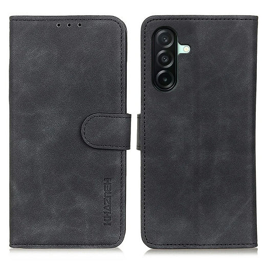 KHAZNEH For Samsung Galaxy A27 5G Case PU Leather Retro Texture Phone Cover - Black - 1