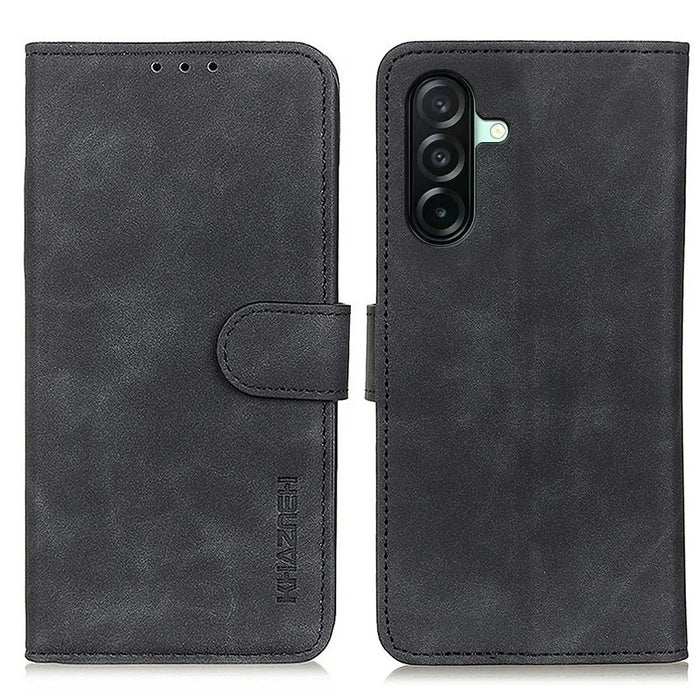 KHAZNEH For Samsung Galaxy A27 5G Case PU Leather Retro Texture Phone Cover - Black - 1