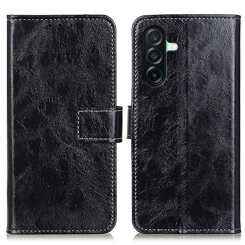 For Samsung Galaxy A27 5G Case Wallet Leather Phone Cover Crazy Horse Texture - Black - 1