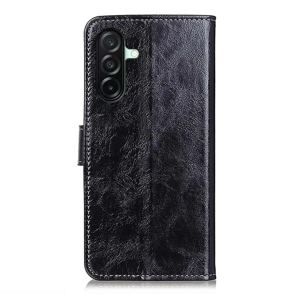 For Samsung Galaxy A27 5G Case Wallet Leather Phone Cover Crazy Horse Texture - Black - 6