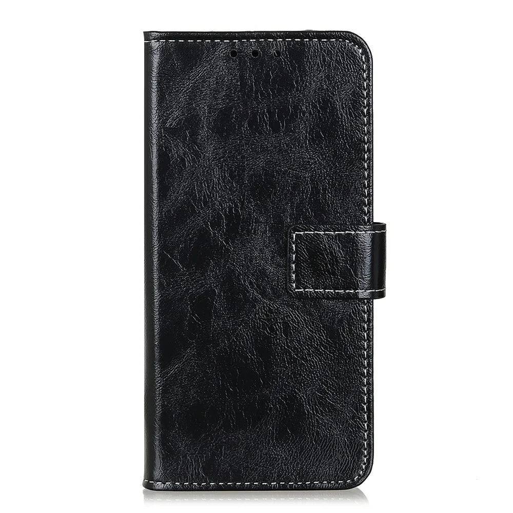 For Samsung Galaxy A27 5G Case Wallet Leather Phone Cover Crazy Horse Texture - Black - 7