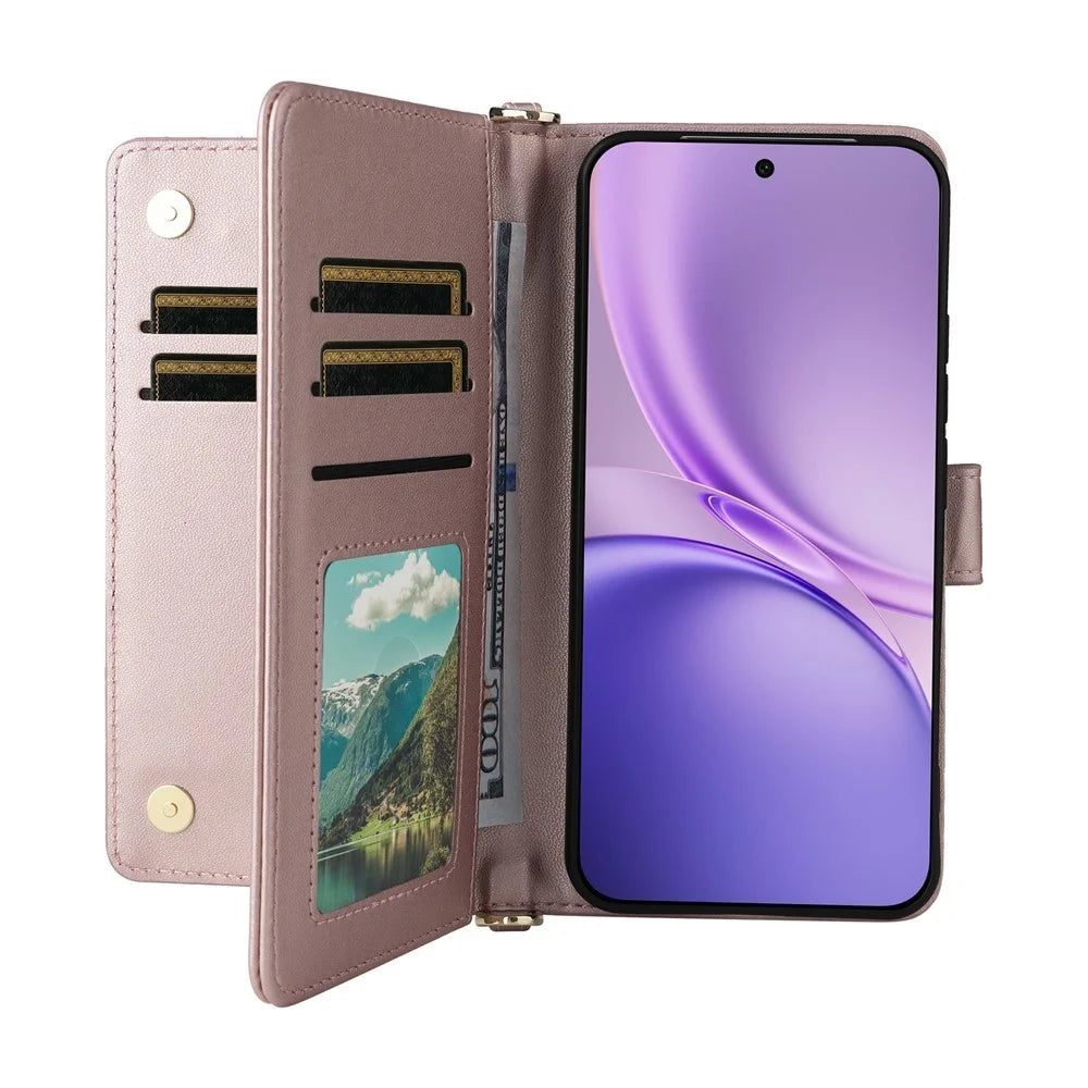 For vivo X300 FE 5G / S50 Pro mini 5G Leather Case Stand Wallet Phone Cover with Shoulder  /  Wrist Strap - Pink - 2