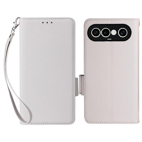 For vivo X300 FE 5G / S50 Pro mini 5G Case Litchi Texture Wallet Leather Phone Cover with Wrist Strap - White - 1