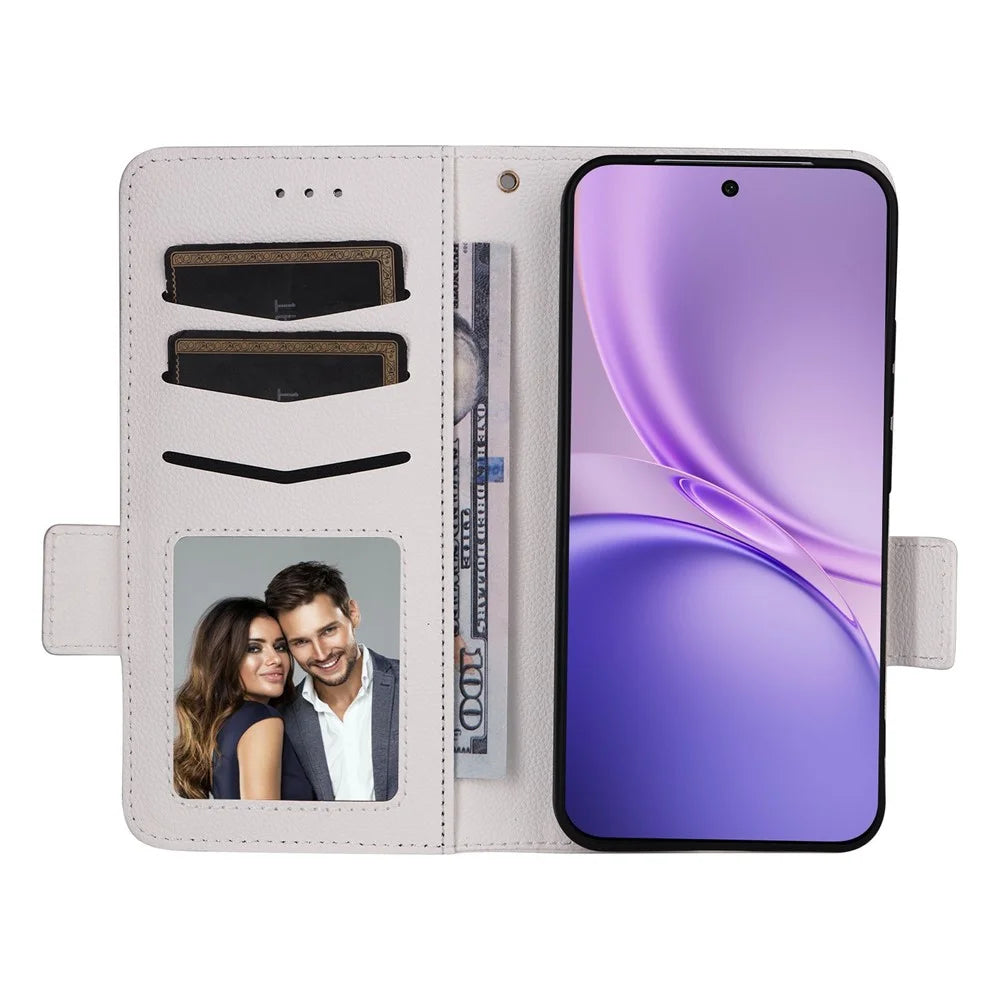 For vivo X300 FE 5G / S50 Pro mini 5G Case Litchi Texture Wallet Leather Phone Cover with Wrist Strap - White - 2