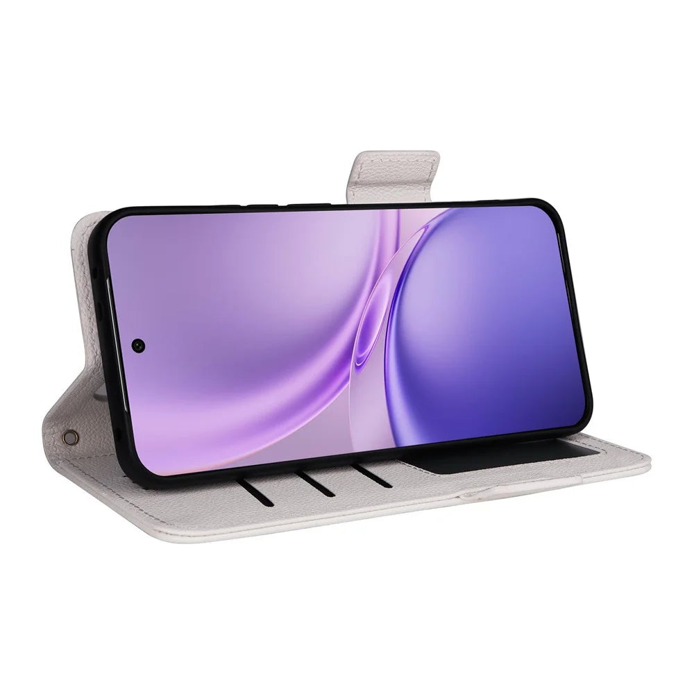 For vivo X300 FE 5G / S50 Pro mini 5G Case Litchi Texture Wallet Leather Phone Cover with Wrist Strap - White - 3