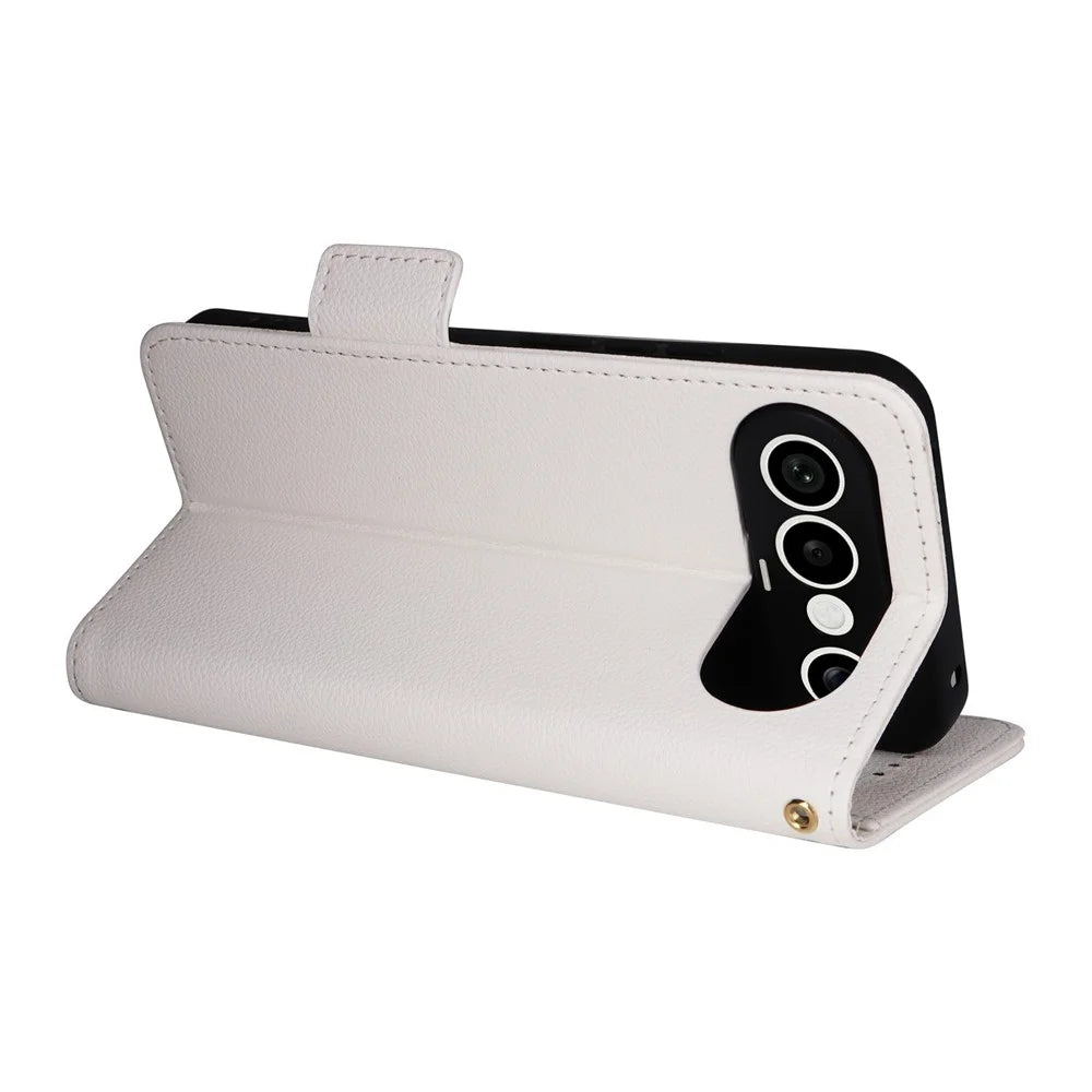 For vivo X300 FE 5G / S50 Pro mini 5G Case Litchi Texture Wallet Leather Phone Cover with Wrist Strap - White - 4