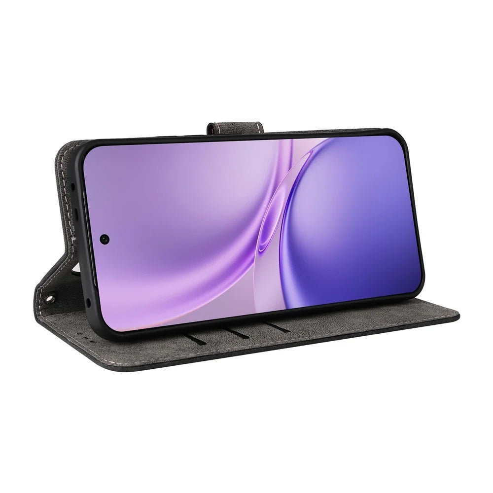 For vivo X300 FE 5G / S50 Pro mini 5G Wallet RFID Blocking PU Leather Phone Cover Stand with Strap - Black - 4