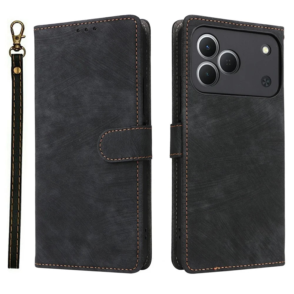 For TECNO Spark 50 4G Case Wallet RFID Blocking PU Leather Phone Cover Stand with Strap - Black - 1