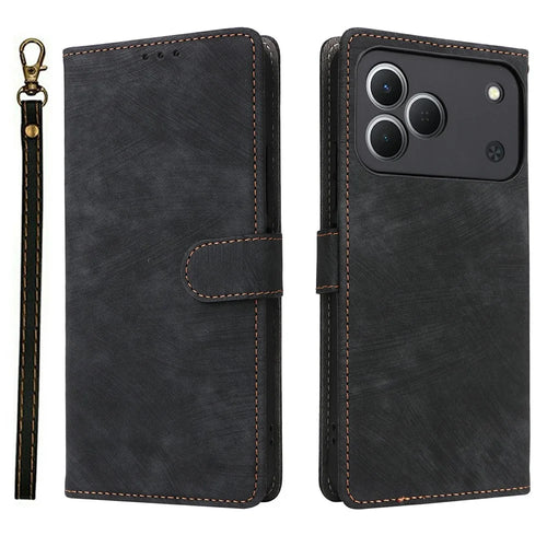 For TECNO Spark 50 4G Case Wallet RFID Blocking PU Leather Phone Cover Stand with Strap - Black - 1
