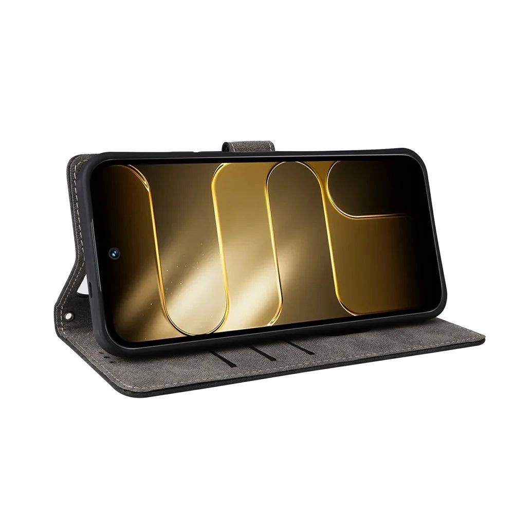 For TECNO Spark 50 4G Case Wallet RFID Blocking PU Leather Phone Cover Stand with Strap - Black - 4