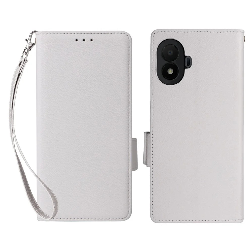 For TCL K70 SE 4G Case Litchi Texture Wallet Leather Phone Cover with Wrist Strap - White - 1