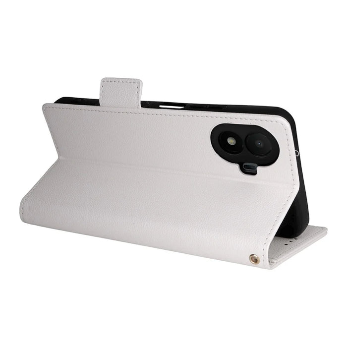 For TCL K70 SE 4G Case Litchi Texture Wallet Leather Phone Cover with Wrist Strap - White - 3